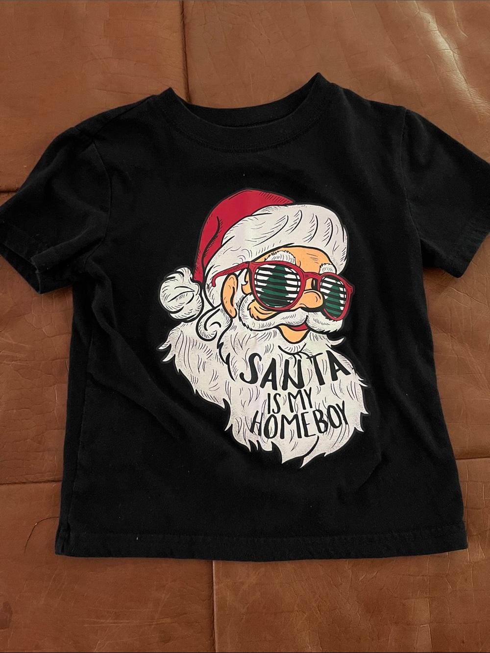 Kids Black Santa Graphic Tee - Festive Sunglasses Design